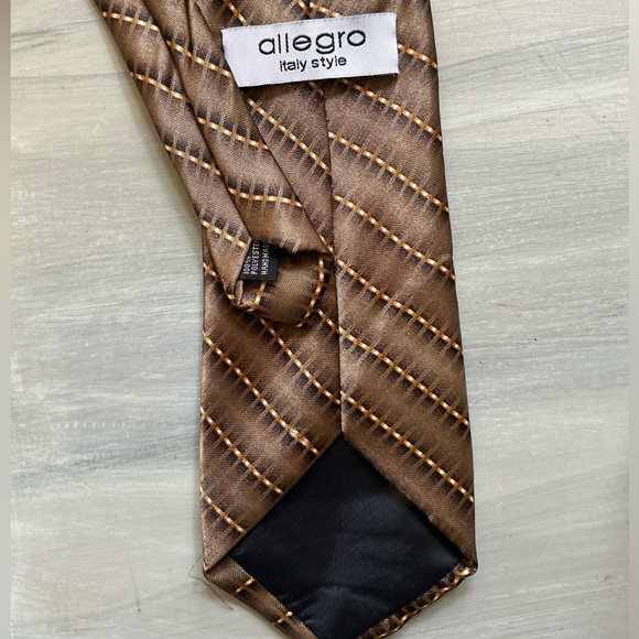 Allegro Italy Style Handmade 100% Polyester 61” Long Brown Striped Luxury Tie - Picture 4 of 4